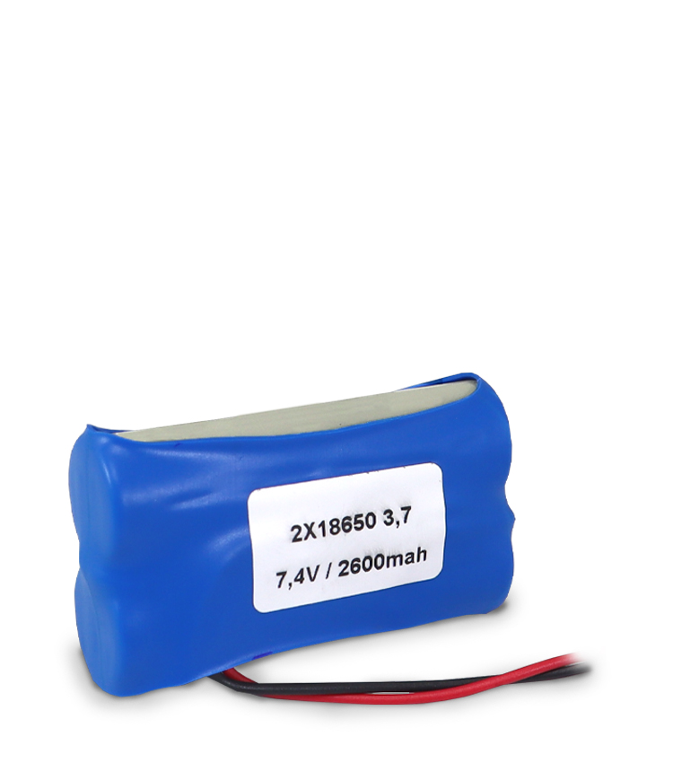 Bateria LI-ION 18650 7,4V 2600mAH com fio. Para Reposição em Indicadores de Peso. Dimensões: 36x65mm
