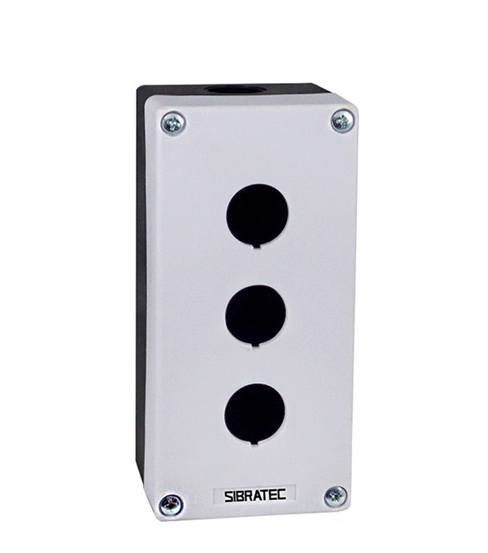 Caixa Plástica Cinza BX1/3G com 3 Furos 22mm - Dimensões: 148x70x65mm (CxLxP)